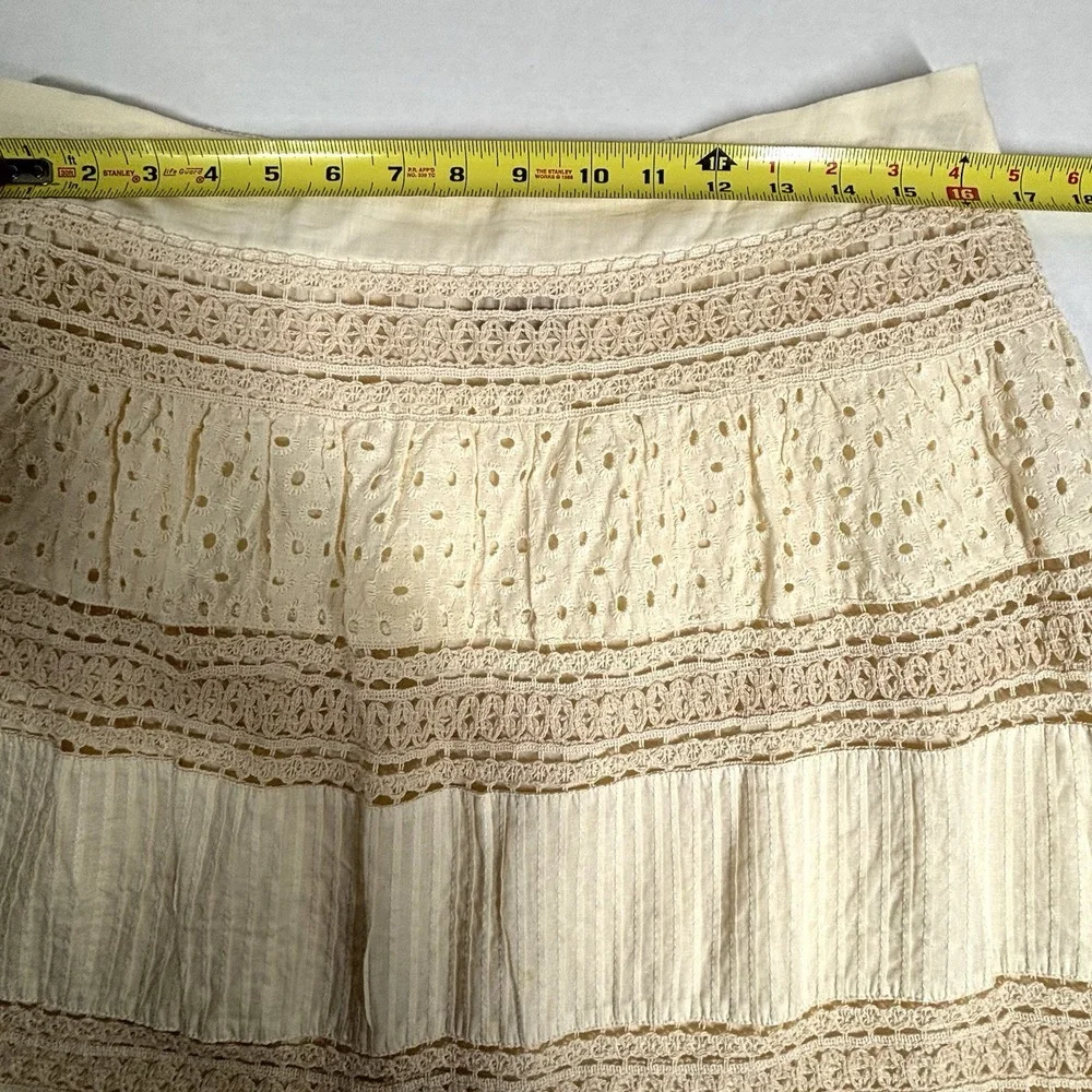 Scully Western Crochet Skirt‎ Womens Large Multi Panel Elastic Boho Ivory HC210
